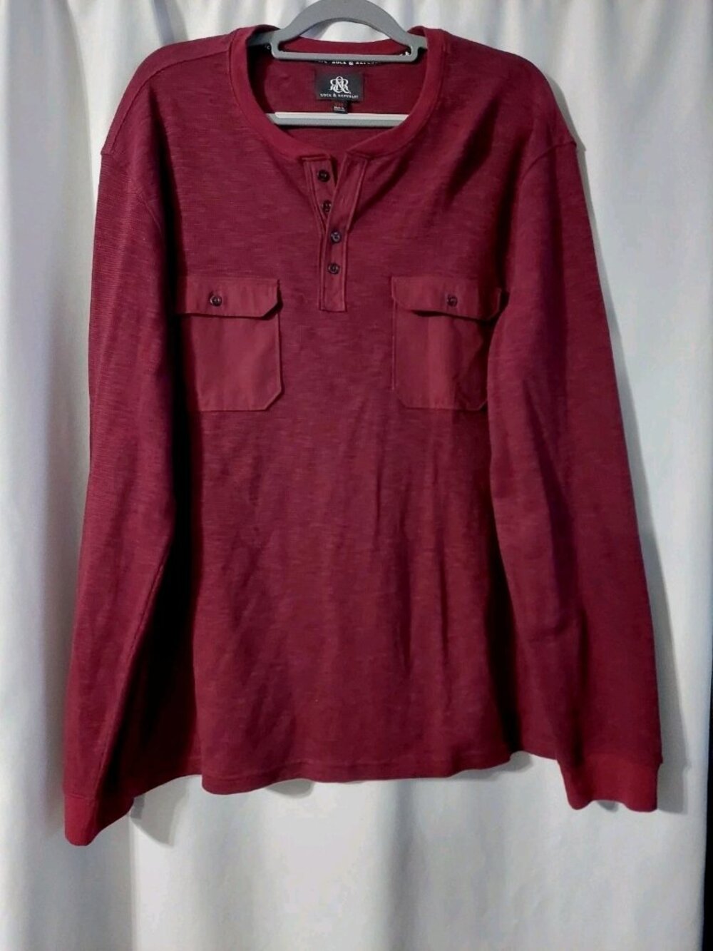 Rock & Republic Mens Shirt Size XXL Burgundy Thermal Red Henley